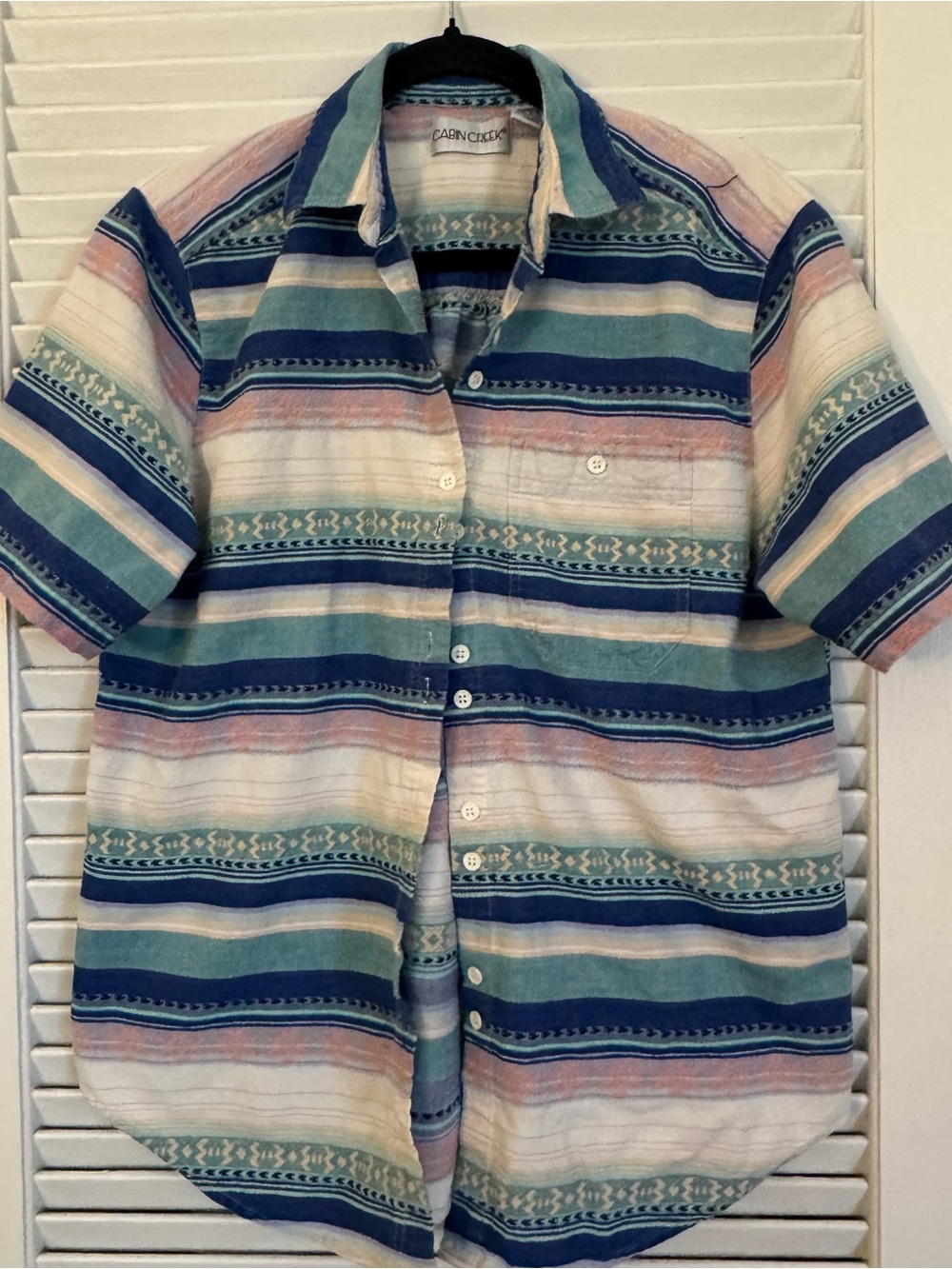 Vintage Cabin Creek Striped Short-Sleeve Button-Down Shirt - Blue, Green, Pink